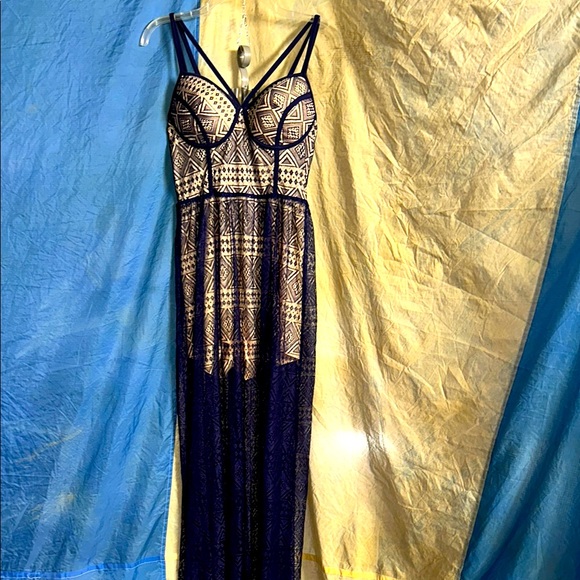 Entry Blue and Cream Chemise with Lace Details